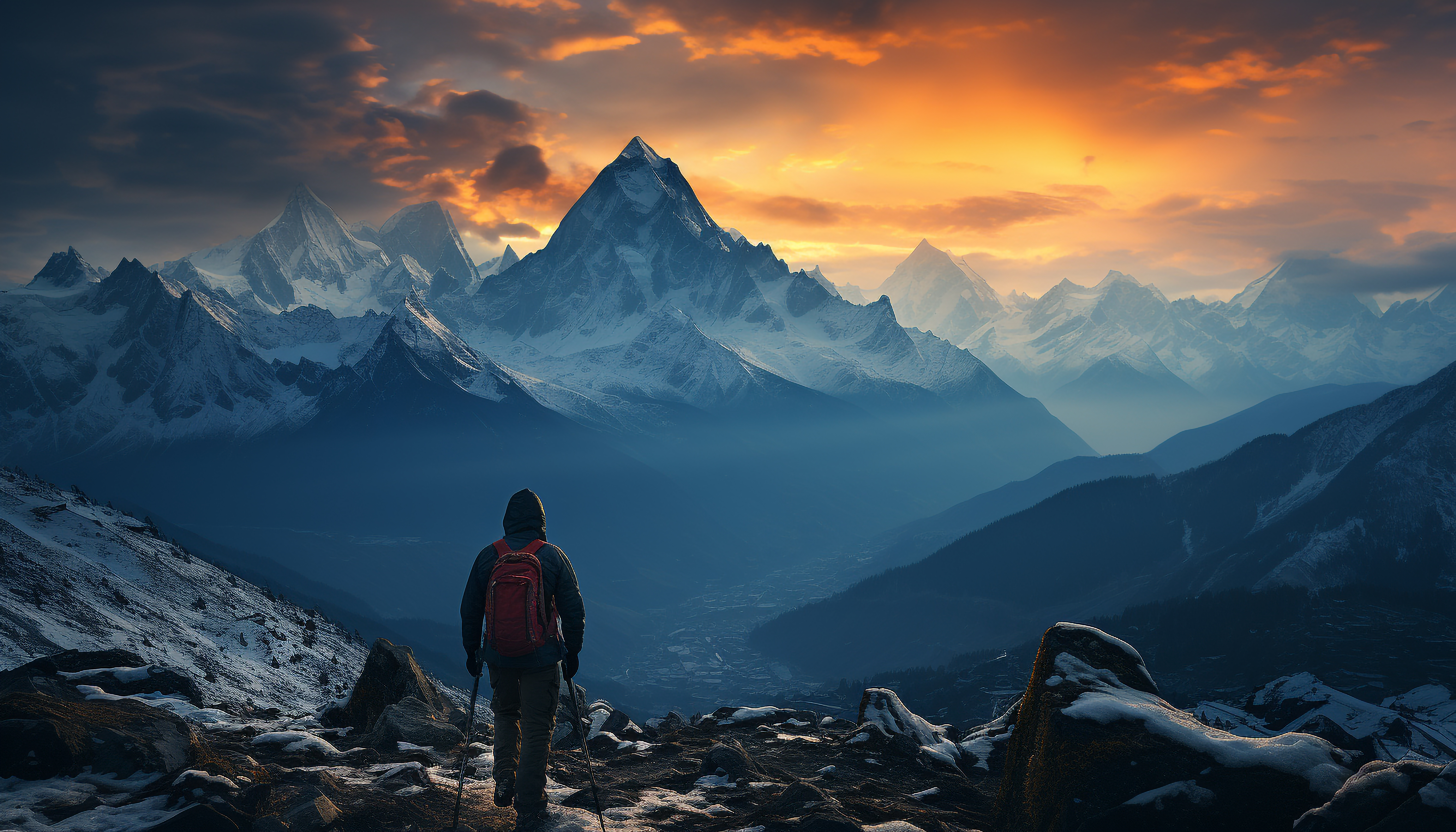 Trekking route to Everest Base Camp with hikers on mountain trail and scenic Himalayan views